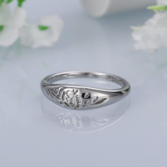 ▶925 Silver Plated Flower Carved Unique Vintage Rings for Women L027